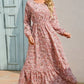 Vestido Largo Floral Manga Larga Cintura Fruncida Con Volantes Boho Verano