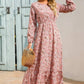 Vestido Largo Floral Manga Larga Cintura Fruncida Con Volantes Boho Verano