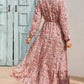 Vestido Largo Floral Manga Larga Cintura Fruncida Con Volantes Boho Verano