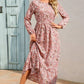 Vestido Largo Floral Manga Larga Cintura Fruncida Con Volantes Boho Verano
