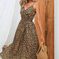 Vestido Largo Leopardo De Tirantes Cuello En V Verano Boho