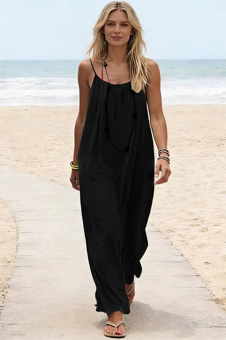 Vestido Maxi Blanco Tirantes Spaghetti Corte Suelto Ligero Verano Playa Boho