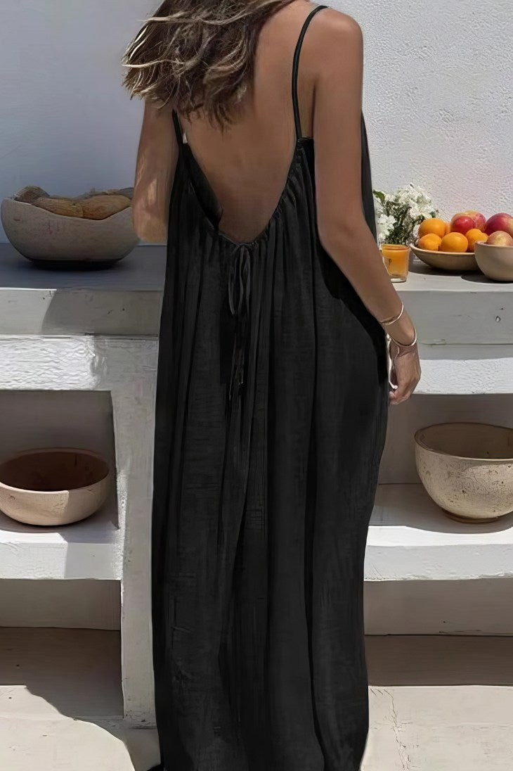 Vestido Maxi Blanco Tirantes Spaghetti Corte Suelto Ligero Verano Playa Boho