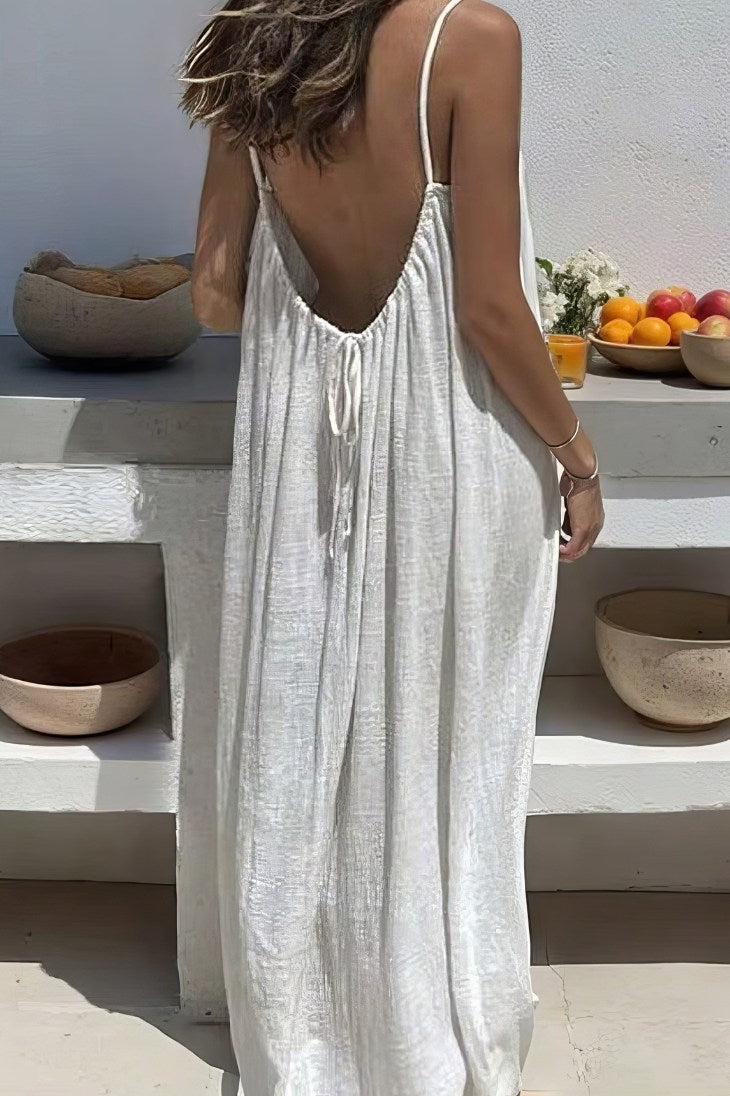 Vestido Maxi Blanco Tirantes Spaghetti Corte Suelto Ligero Verano Playa Boho