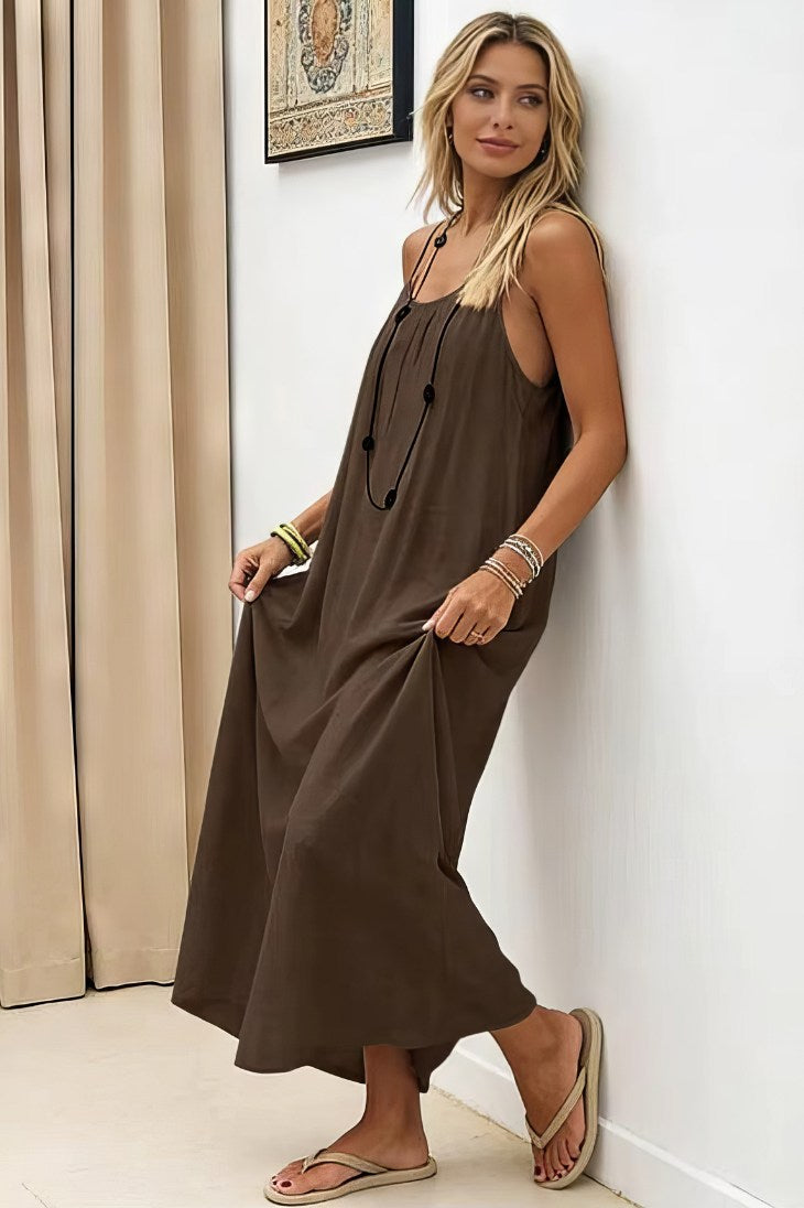 Vestido Maxi Blanco Tirantes Spaghetti Corte Suelto Ligero Verano Playa Boho