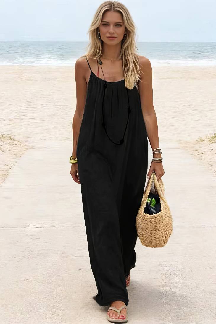 Vestido Maxi Blanco Tirantes Spaghetti Corte Suelto Ligero Verano Playa Boho