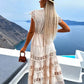 Vestido Maxi De Encaje Cuello Alto Sin Mangas Bordado Calado Verano Boho
