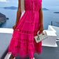 Vestido Maxi De Encaje Cuello Alto Sin Mangas Bordado Calado Verano Boho