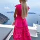 Vestido Maxi De Encaje Cuello Alto Sin Mangas Bordado Calado Verano Boho