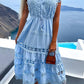 Vestido Maxi De Encaje Cuello Alto Sin Mangas Bordado Calado Verano Boho