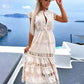 Vestido Maxi De Encaje Cuello Alto Sin Mangas Bordado Calado Verano Boho