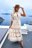Vestido Maxi De Encaje Cuello Alto Sin Mangas Bordado Calado Verano Boho