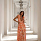 Vestido Maxi Floral Cuello En V Profundo Manga Volantes Abertura Lateral Verano Boho