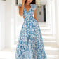 Vestido Maxi Floral Cuello En V Profundo Manga Volantes Abertura Lateral Verano Boho