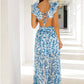 Vestido Maxi Floral Cuello En V Profundo Manga Volantes Abertura Lateral Verano Boho
