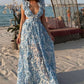 Vestido Maxi Floral Cuello En V Profundo Manga Volantes Abertura Lateral Verano Boho