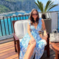 Vestido Maxi Floral Cuello En V Profundo Manga Volantes Abertura Lateral Verano Boho