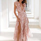 Vestido Maxi Floral Cuello En V Profundo Manga Volantes Abertura Lateral Verano Boho