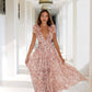 Vestido Maxi Floral Cuello En V Profundo Manga Volantes Abertura Lateral Verano Boho