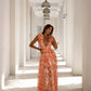 Vestido Maxi Floral Cuello En V Profundo Manga Volantes Abertura Lateral Verano Boho