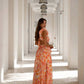 Vestido Maxi Floral Cuello En V Profundo Manga Volantes Abertura Lateral Verano Boho