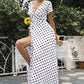 Vestido Maxi Lunares Cuello En V Manga Corta Abertura Lateral Verano Retro