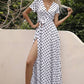 Vestido Maxi Lunares Cuello En V Manga Corta Abertura Lateral Verano Retro
