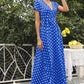 Vestido Maxi Lunares Cuello En V Manga Corta Abertura Lateral Verano Retro