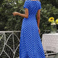 Vestido Maxi Lunares Cuello En V Manga Corta Abertura Lateral Verano Retro