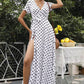 Vestido Maxi Lunares Cuello En V Manga Corta Abertura Lateral Verano Retro
