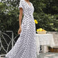 Vestido Maxi Lunares Cuello En V Manga Corta Abertura Lateral Verano Retro