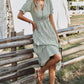 Vestido Midi A Rayas Cuello En V Manga Corta Botones Cintura Ajustada Verano Boho