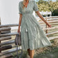 Vestido Midi A Rayas Cuello En V Manga Corta Botones Cintura Ajustada Verano Boho