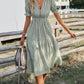 Vestido Midi A Rayas Cuello En V Manga Corta Botones Cintura Ajustada Verano Boho