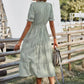 Vestido Midi A Rayas Cuello En V Manga Corta Botones Cintura Ajustada Verano Boho