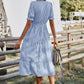 Vestido Midi A Rayas Cuello En V Manga Corta Botones Cintura Ajustada Verano Boho