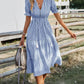 Vestido Midi A Rayas Cuello En V Manga Corta Botones Cintura Ajustada Verano Boho