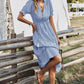 Vestido Midi A Rayas Cuello En V Manga Corta Botones Cintura Ajustada Verano Boho