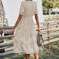 Vestido Midi A Rayas Cuello En V Manga Corta Botones Cintura Ajustada Verano Boho