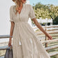 Vestido Midi A Rayas Cuello En V Manga Corta Botones Cintura Ajustada Verano Boho