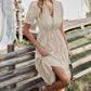 Vestido Midi A Rayas Cuello En V Manga Corta Botones Cintura Ajustada Verano Boho