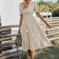 Vestido Midi A Rayas Cuello En V Manga Corta Botones Cintura Ajustada Verano Boho