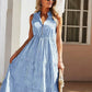 Vestido Midi A Rayas Cuello En V Sin Mangas Botones Cintura Ajustada Volantes Verano Boho
