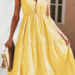 Vestido Midi A Rayas Cuello En V Sin Mangas Botones Cintura Ajustada Volantes Verano Boho