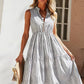 Vestido Midi A Rayas Cuello En V Sin Mangas Botones Cintura Ajustada Volantes Verano Boho
