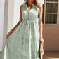 Vestido Midi A Rayas Cuello En V Sin Mangas Botones Cintura Ajustada Volantes Verano Boho