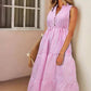 Vestido Midi A Rayas Cuello En V Sin Mangas Botones Cintura Ajustada Volantes Verano Boho