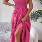 Vestido Midi Cuello Cuadrado Sin Mangas Hombros Con Volantes Cintura Fruncida Verano Boho