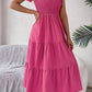 Vestido Midi Cuello Cuadrado Sin Mangas Hombros Con Volantes Cintura Fruncida Verano Boho