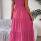 Vestido Midi Cuello Cuadrado Sin Mangas Hombros Con Volantes Cintura Fruncida Verano Boho